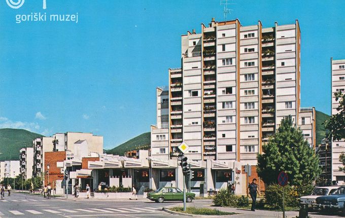 . Cankar Street in 1973, urban planner and architect: Tomaž Vuga. &copy;Postcard from the collection of Goriški muzej Kromberk - Nova Gorica (Goriška museum)