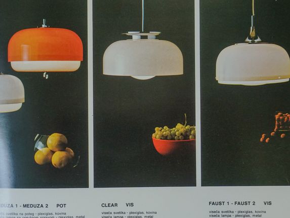 . In the late 1970s, Meblo developed an outstanding programme of lighting fixtures in collaboration with the renowned Italian design company Harvey Guzzini. &copy;From the collection of Regional Archive in Nova Gorica - PANG 0415 Meblo Nova Gorica, t.e. 427